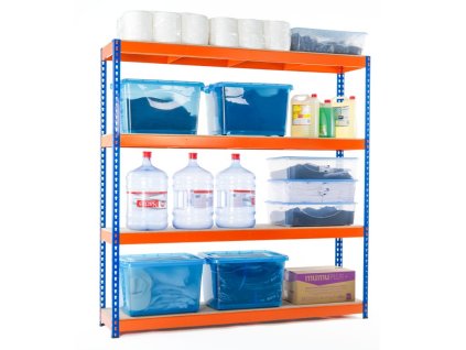 Lakovaný modro-oranžový regál Mamutex Standard 1800x1200x400 mm – 4 police, nosnost 2000 kg