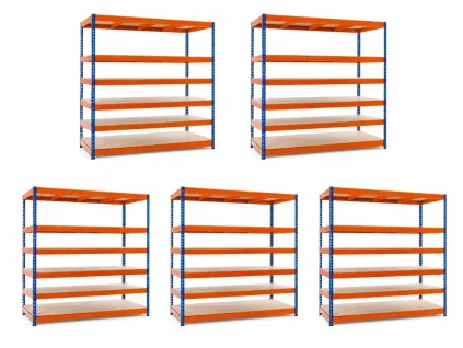 Akční balíček 5 ks - lakovaný modro-oranžový regál 260x120x40 cm – 6 polic, nosnost 3000 kg - MAMUTEX Heavy