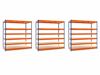 3341 akcni balicek 3 ks lakovany modro oranzovy regal 260x150x40 cm 6 polic nosnost 3000 kg mamutex heavy