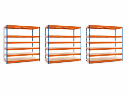Akční balíček 3 ks - lakovaný modro-oranžový regál 260x150x40 cm – 6 polic, nosnost 3000 kg - MAMUTEX Heavy