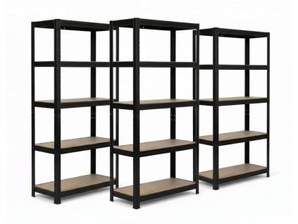 Akční balíček 3 ks – lakovaný regál Mamutex Standard 200x80x50 cm – 5 polic, černý