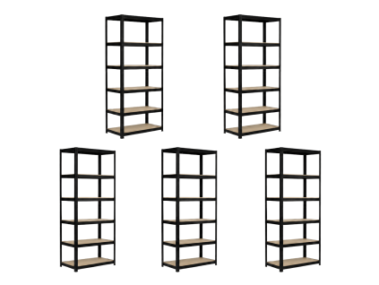 Akční balíček 5 ks – lakovaný regál Mamutex Standard 220x120x40 cm – 6 polic, černý