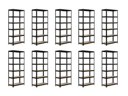 Akční balíček 10 ks – lakovaný regál Mamutex Standard 220x120x50 cm – 6 polic, černý