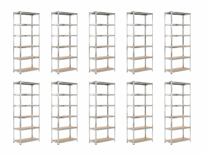 Akční balíček 10 ks – zinkovaný regál Mamutex Standard 220x120x60 cm – 6 polic