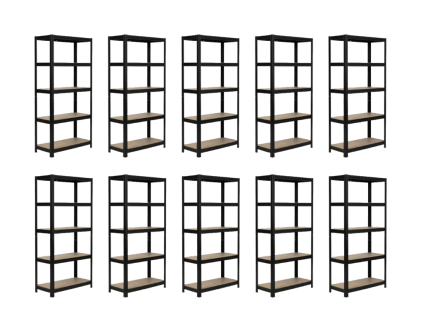 Akční balíček 10 ks – lakovaný regál Mamutex Standard 220x120x60 cm – 6 polic, černý
