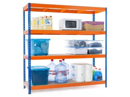 Lakovaný modro-oranžový regál Mamutex Standard 1800x1200x600 mm - 4 police, nosnost 2000 kg